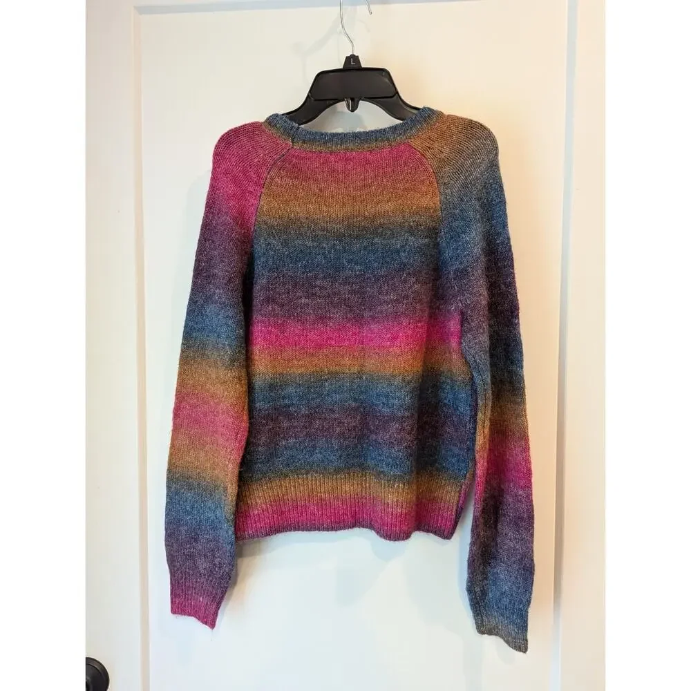 BB Dakota Steve Madden Small Acrylic Rainbow Stripe Sweater Pink Blue Ombré